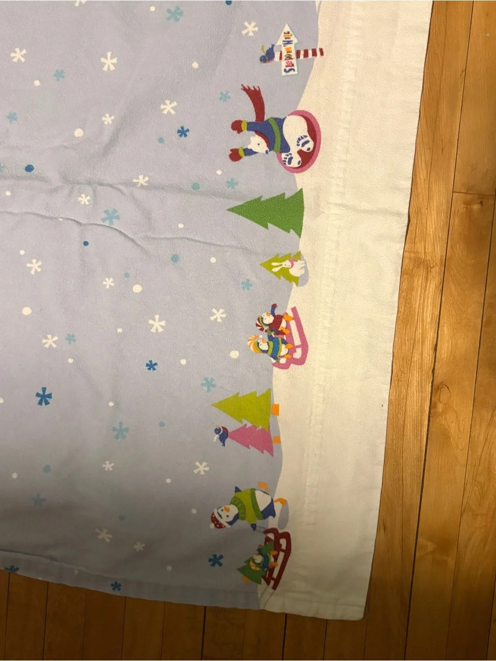 Light Blue Snowflake Holiday Bed Panel with Festive Border